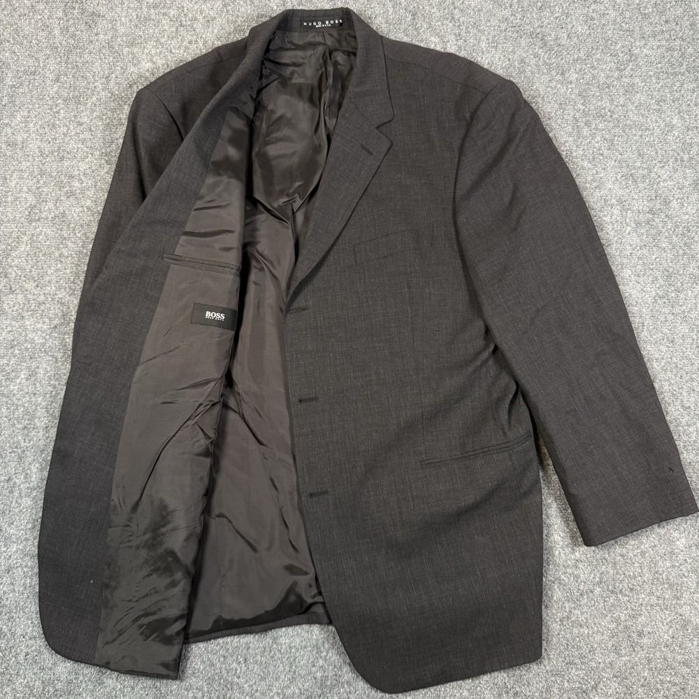 🧥 Vintage Hugo Boss Mens 48R Virgin Wool Blazer Charcoal Gray Made in USA